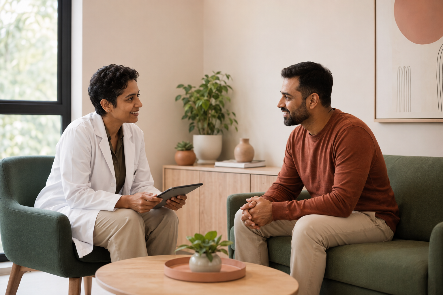 A Zyra doctor speaking with a patient