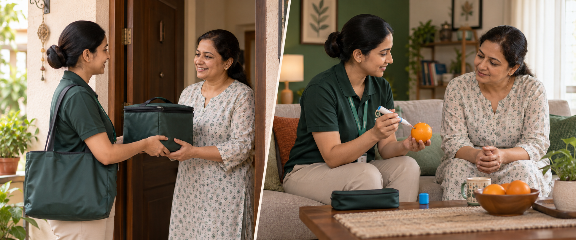 Medicine delivered at home with a practical demonstration